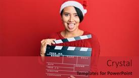  Presentation with clapboard - Audience pleasing PPT theme consisting of beautiful-young-woman-with-short backdrop and a red colored foreground