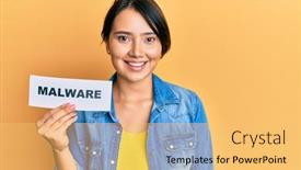  Presentation with malware - Audience pleasing slide set consisting of beautiful-young-woman-with-short backdrop and a yellow colored foreground