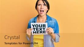  Presentation with text message - PPT theme enhanced with beautiful-young-woman-with-short background and a yellow colored foreground