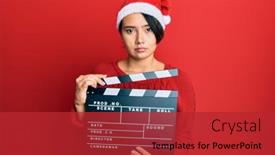  Presentation with clapboard - Audience pleasing slide set consisting of beautiful-young-woman-with-short backdrop and a red colored foreground