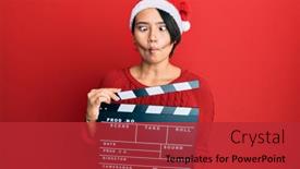  Presentation with clapboard - Beautiful slide set featuring beautiful-young-woman-with-short backdrop and a red colored foreground
