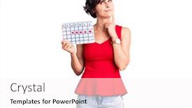  Presentation with young business woman smile show - Slide set featuring beautiful-young-woman-with-short background and a white colored foreground