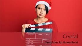  Presentation with clapboard - Beautiful presentation featuring beautiful-young-woman-with-short backdrop and a red colored foreground