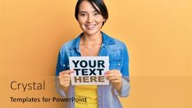  Presentation with text message - Presentation design enhanced with beautiful-young-woman-with-short background and a yellow colored foreground