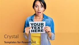  Presentation with text message - Slide set enhanced with beautiful-young-woman-with-short background and a yellow colored foreground