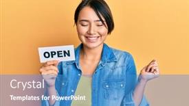  Presentation with hair - Audience pleasing presentation theme consisting of beautiful-young-woman-with-short backdrop and a teal colored foreground