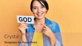  Presentation with word god - Presentation theme consisting of beautiful-young-woman-with-short background and a coral colored foreground