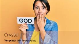  Presentation with word god - Audience pleasing slide deck consisting of beautiful-young-woman-with-short backdrop and a yellow colored foreground