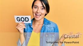  Presentation with word god - Colorful slide set enhanced with beautiful-young-woman-with-short backdrop and a yellow colored foreground