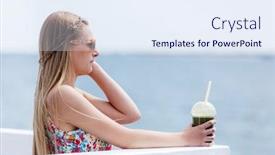  Presentation with smoothie - Theme having beautiful young woman with sunglasses drinking green vegetable smoothie background and a sky blue colored foreground