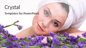 Presentation with white flowers - Cool new presentation design with beautiful-young-woman-with-towel backdrop and a sky blue colored foreground