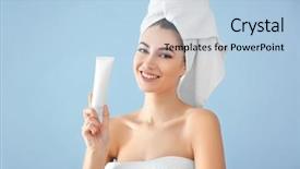  Presentation with ointment cream tube - PPT theme featuring beautiful young woman with tube background and a  colored foreground