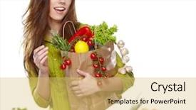  Presentation with fruits and vegetables - Audience pleasing theme consisting of beautiful young woman with vegetables backdrop and a  colored foreground