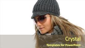 Presentation with clothing wooden clothes hanger object - PPT layouts with beautiful young woman with winter background and a  colored foreground