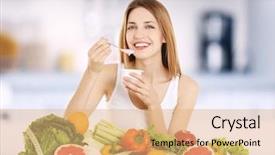  Presentation with diet low carb concept healthy - Beautiful PPT theme featuring weightloss - beautiful young woman with yogurt backdrop and a coral colored foreground