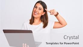  Presentation with memory computer - PPT theme consisting of beautiful-young-woman-working-using background and a white colored foreground