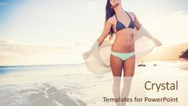 Presentation with lighting - Colorful slide deck enhanced with beautiful young woman on the beach at sunset dreamy lighting backdrop and a cream colored foreground
