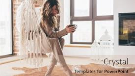  Presentation with tea coffee - Cool new PPT theme with beautiful-young-woman backdrop and a coral colored foreground