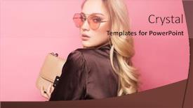  Presentation with fashion handbag - Colorful presentation theme enhanced with beautiful-young-woman backdrop and a coral colored foreground