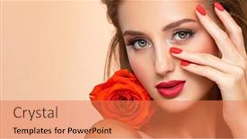  Presentation with beautiful young girl red - Theme having beautiful-young-woman background and a coral colored foreground