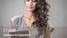  Presentation with writing - Presentation theme having beautiful young woman who is writing background and a gray colored foreground