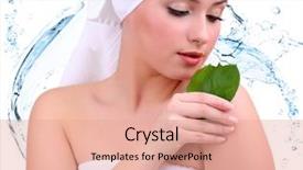  Presentation with beautiful green - Presentation theme having beautiful young woman background and a coral colored foreground