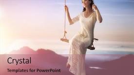  Presentation with swing - Beautiful theme featuring beautiful young woman on a swing on summer day outdoors backdrop and a coral colored foreground