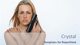  Presentation with gun - Audience pleasing slide set consisting of beautiful young woman with a handgun or pistol gun backdrop and a sky blue colored foreground