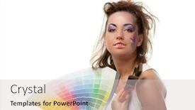  Presentation with interior designer - PPT theme enhanced with beautiful young woman with a color guide and paintbrushes on a white background designer of interior background and a lemonade colored foreground