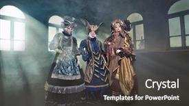  Presentation with stylized - Beautiful presentation design featuring beautiful young women in colorful stylized medieval costume backdrop and a dark gray colored foreground