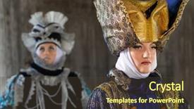  Presentation with stylized - Audience pleasing PPT theme consisting of beautiful young women in colorful stylized medieval costume backdrop and a tawny brown colored foreground