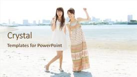  Presentation with summer holiday - Theme consisting of beautiful young women on beach summer holiday background and a lemonade colored foreground