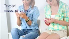  Presentation with women - Presentation theme enhanced with beautiful-young-women-using background and a sky blue colored foreground