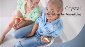  Presentation with women - PPT theme enhanced with beautiful-young-women-using background and a coral colored foreground