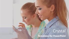  Presentation with women - Colorful PPT theme enhanced with beautiful-young-women-using backdrop and a gray colored foreground