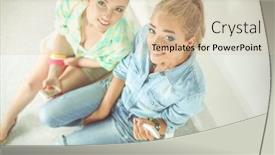  Presentation with women - PPT theme featuring beautiful-young-women-using background and a soft green colored foreground