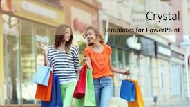 Presentation with paper bag vs plastic bags - Presentation theme having beautiful young women with shopping background and a coral colored foreground