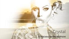  Presentation with chewing gum - Theme having beautiful-yoyng-woman-inflating-bubble background and a lemonade colored foreground