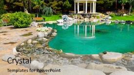  Presentation with garden pond - Beautiful slide deck featuring beautifull - spring flowers in the asian backdrop and a mint green colored foreground