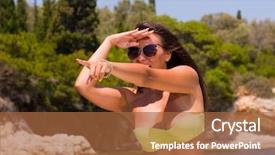  Presentation with swimming beautiful girl swims underwater - PPT layouts featuring beautifull beach - beautiful girl relaxing on speed background and a  colored foreground