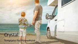  Presentation with togetherness - Colorful presentation design enhanced with beautifull ocean coastline view backdrop and a coral colored foreground