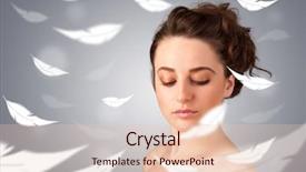  Presentation with feather - Cool new PPT theme with beautifull young girl with light backdrop and a lemonade colored foreground