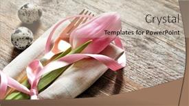  Presentation with cutlery easter table setting - Amazing slides having beautifully decorated cutlery and tulip flower for easter table setting on wooden background backdrop and a soft green colored foreground