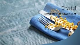  Presentation with cutlery easter table setting - Theme with beautifully decorated cutlery for easter table setting on wooden background background and a light blue colored foreground