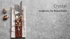  Presentation with cutlery easter table setting - Colorful theme enhanced with beautifully decorated cutlery for easter table setting on gray background backdrop and a light gray colored foreground