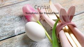  Presentation with cutlery easter table setting - PPT theme having beautifully decorated cutlery for easter table setting on wooden background background and a lemonade colored foreground