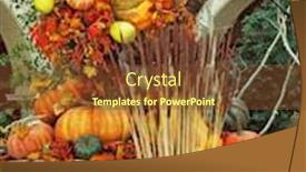  Presentation with colorful celebration - Cool new slide set with beautifully decorated lobby luxury hotel celebration of harvest baskets and vases with colorful gourds flowers and autumn leaves backdrop and a tawny brown colored foreground