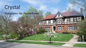  Presentation with tudor - Colorful theme enhanced with beautifully landscaped english tudor home backdrop and a light blue colored foreground