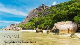  Presentation with white sand - Slide deck enhanced with beautifully-shaped-granite-boulders background and a yellow colored foreground