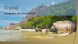  Presentation with white sand - Cool new presentation theme with beautifully-shaped-granite-boulders backdrop and a light blue colored foreground